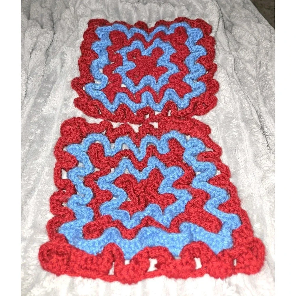 Vintage Crocheted  Potholders Trivets Kitsch Grandmacore Large‎ Lot 2